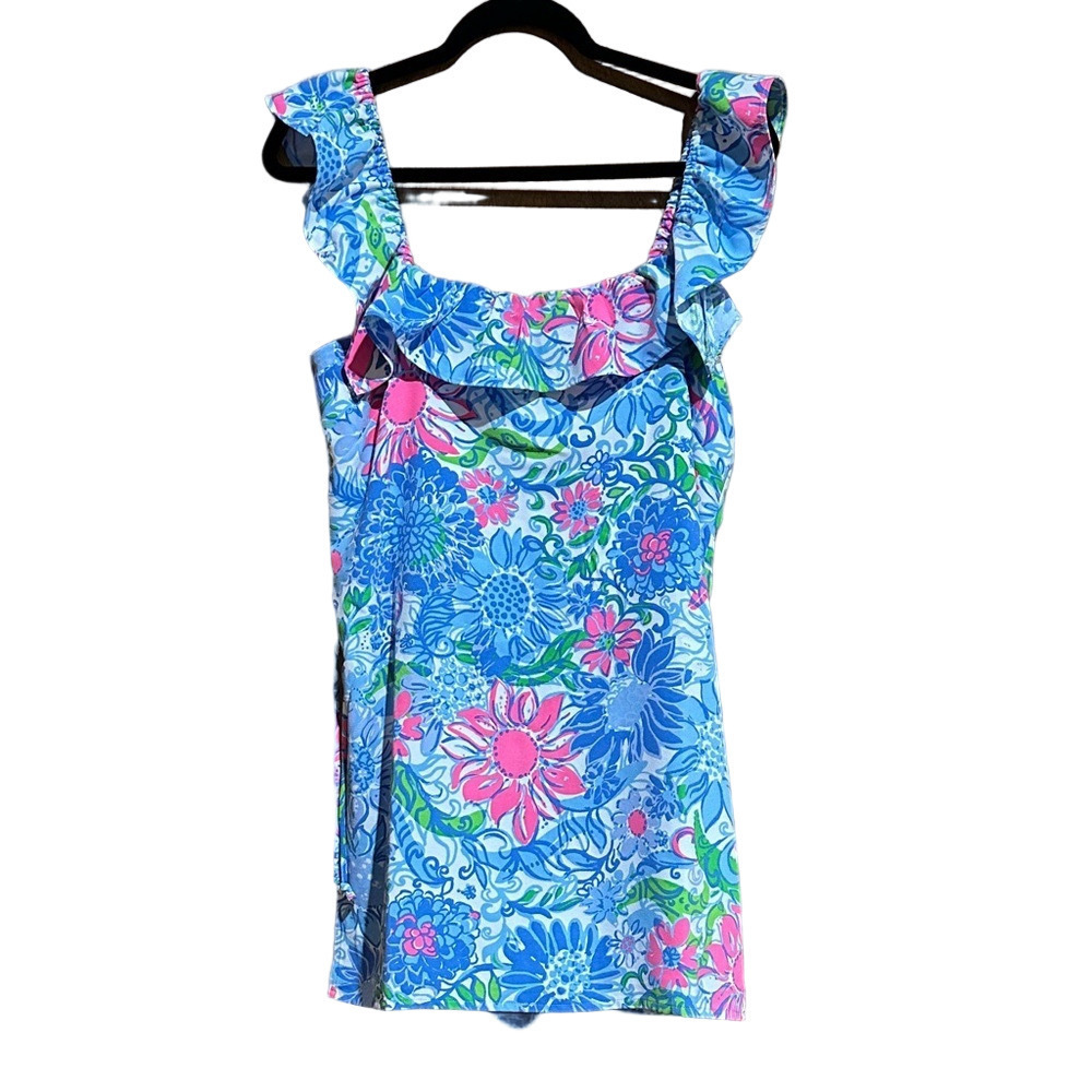 Lilly Pulitzer Zoya Ruffle Romper Frenchie Blue Suns Out - Size 8 - NWT